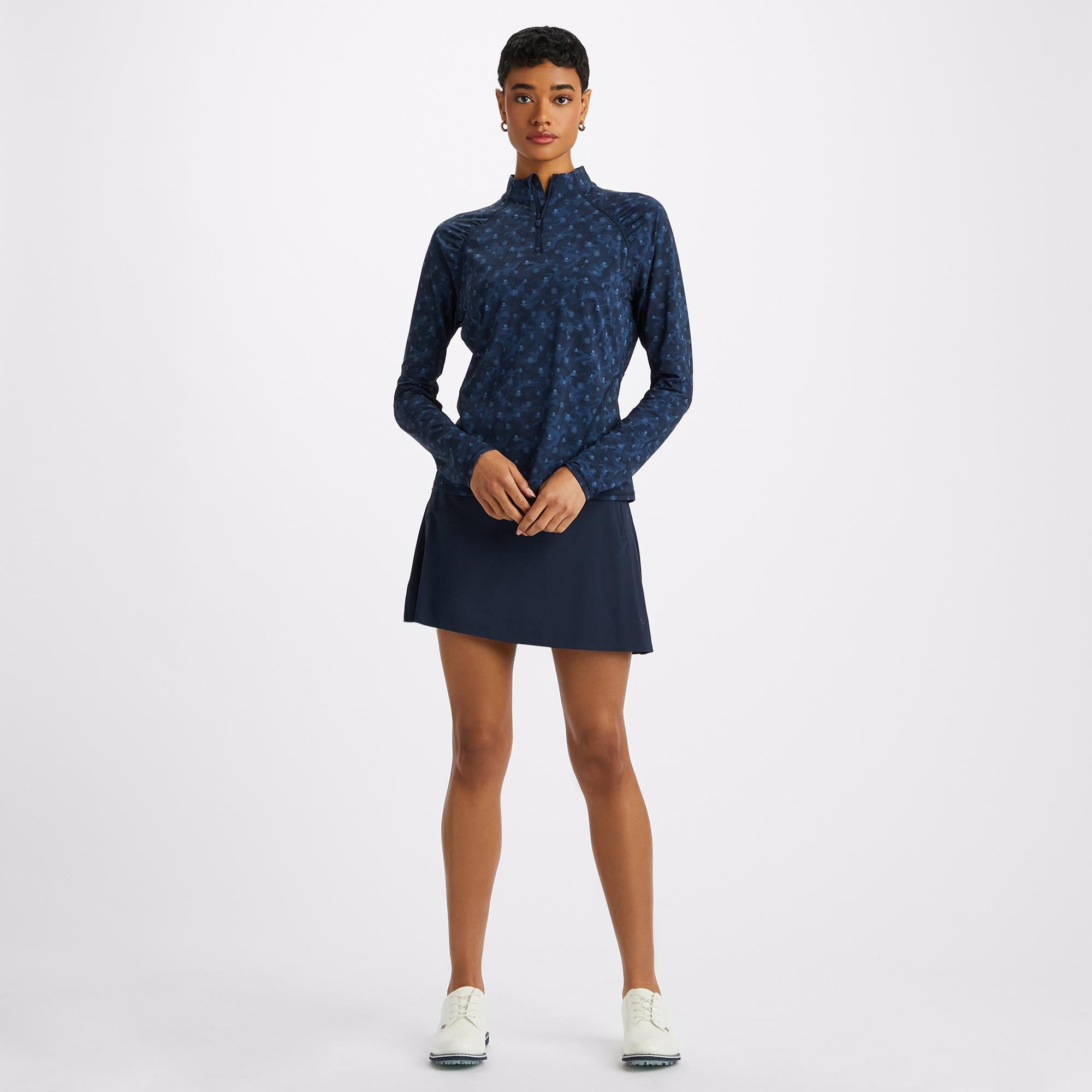 G/FORE Icon Camo Ruched Quarter Zip Ladies Golf Mid Layer Twilight